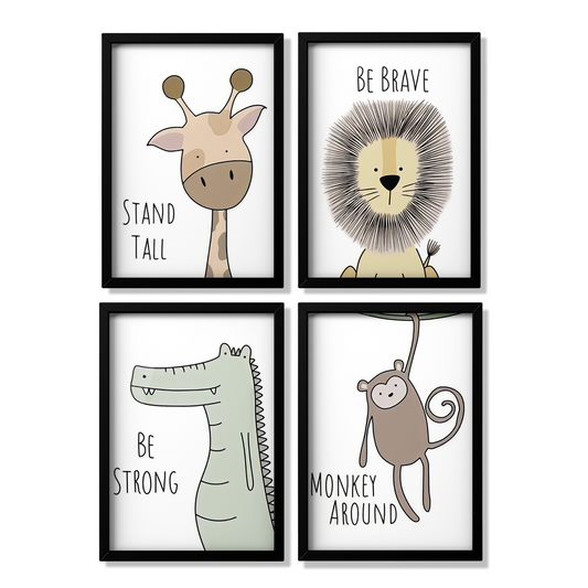 Cartoon Animals Framed posters set of 4