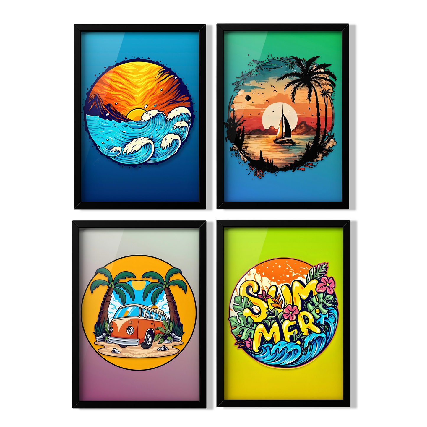 Summer framed posters set of 4