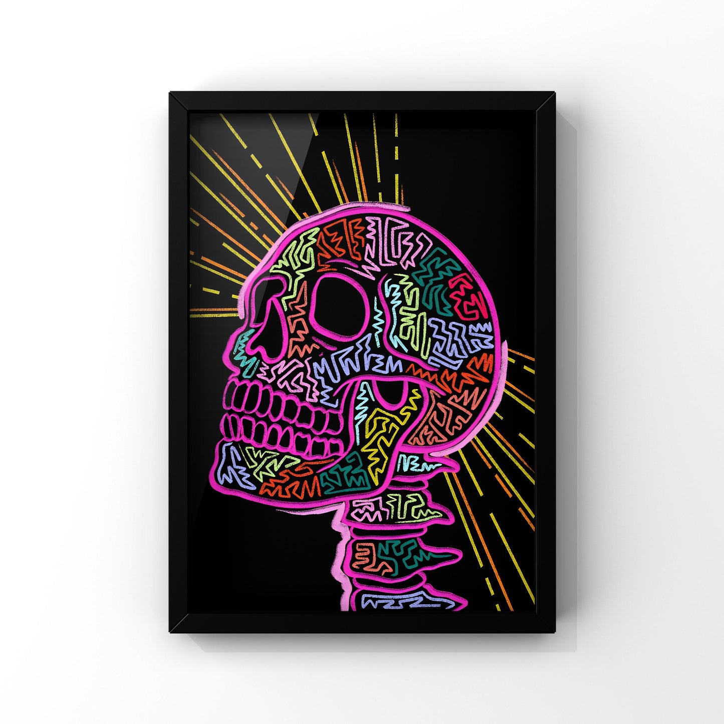 Neon Skull framed Poster