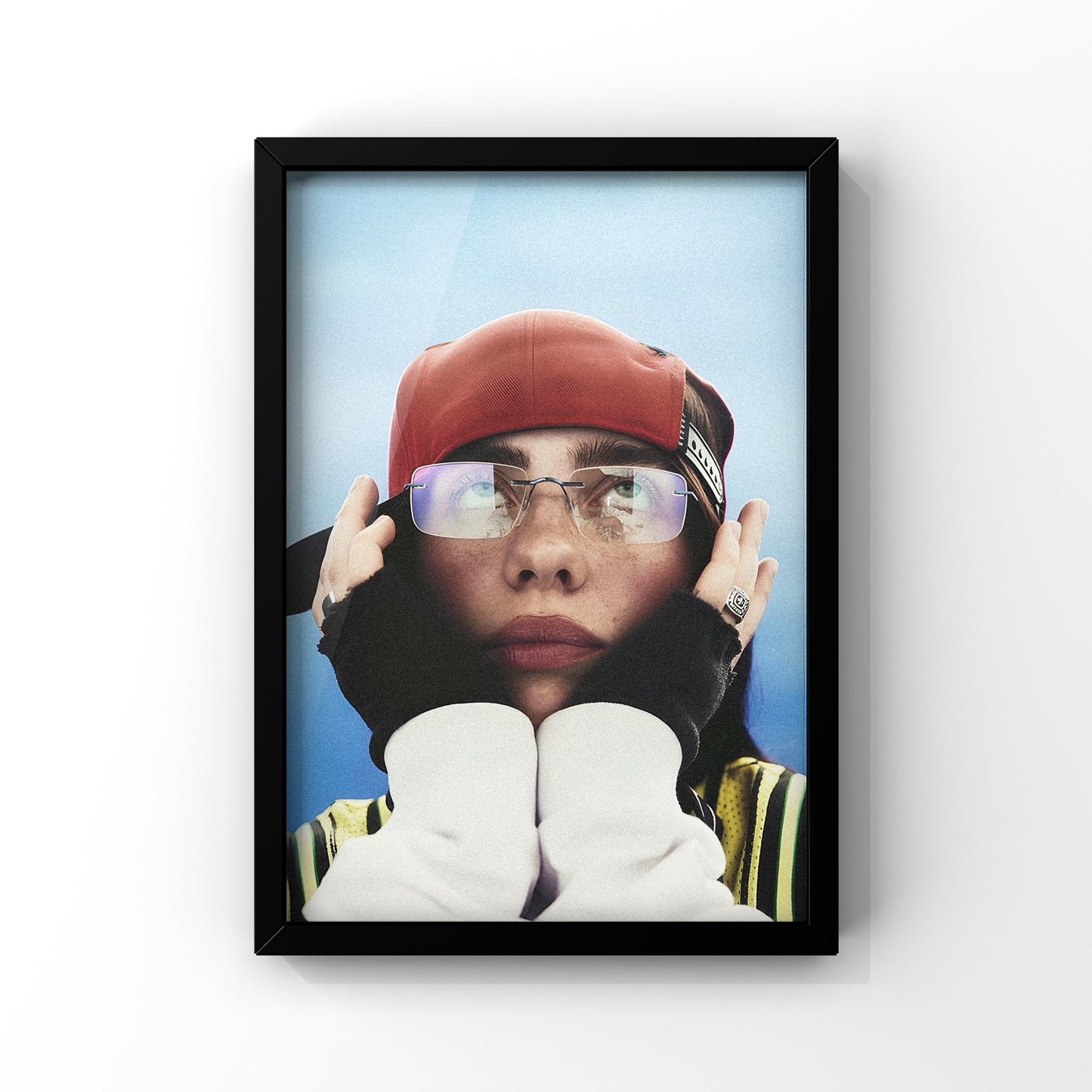 Billie Eilish in the sky background framed Poster