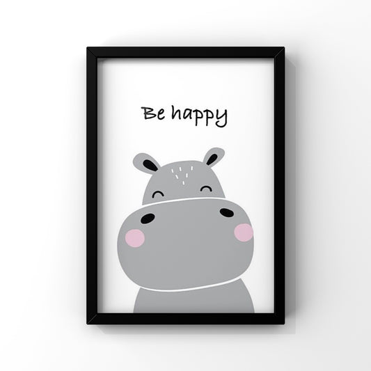 Be happy Baby hippo framed Poster