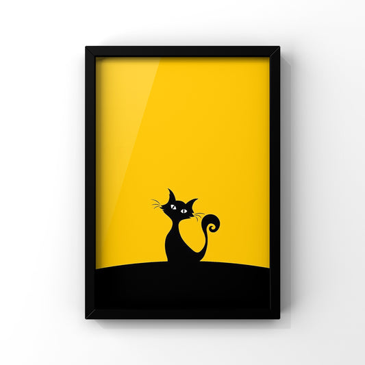 Cat yellow and black framed Poster